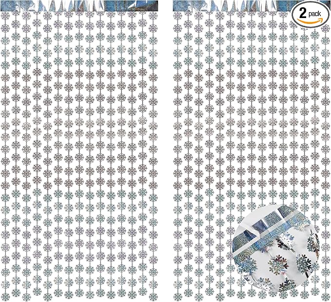 BRAVESHINE Silver Party Snowflake Backdrop - 2 Pack Hanging Foil Fringe Snow Flakes Party Streamers Curtain for Christmas Winter-Themed Frozen Birthday Baby Shower Holiday New Year Party Decorations
