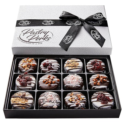 Pastry Perks Christmas Holiday Thanksgiving Gift Basket 12 Gourmet Chocolate-Covered Cookies, Holiday Gift Box for Men, Women, and Grandma – Birthday Treats & Food Delivery Ideas