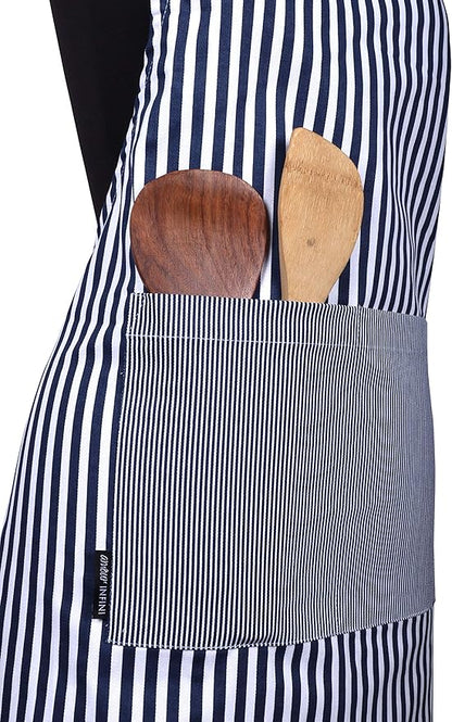 AMOUR INFINI Cotton Aprons for Women with Pockets Adjustable Strap and Waist Ties Washable Printed Aprons for Baking, Cooking, Gardening (27.5 x 33 Inches - Blue)