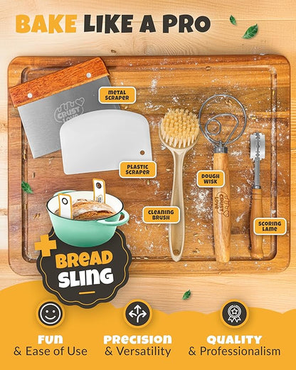 Dutch Oven for Bread Baking - incl. Sourdough Bread-Baking Supplies like Banneton Bread-Proofing Basket - 5QT Enameled Cast Iron Bread-Oven with Lid, Baking Pan, Scoring Tool Lame
