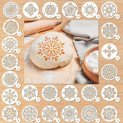 Coffee Latte Art Stencils - 25 Pcs Mandala Baking Stencils Decorating Template, Buttercream Sour Dough Bread Cookies Decorate Tools