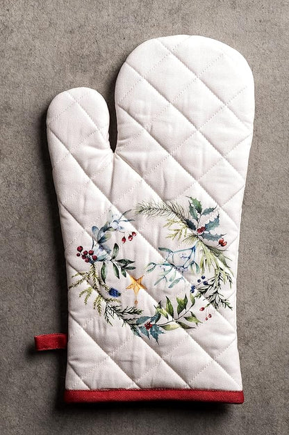 Maison d' Hermine Oven Gloves 100% Cotton Oven Mitt 7" x 13" with Loop Heat Resistant, BBQ, Cooking Gloves, Baking, Grilling, Kitchen, Handling Hot Pans (Pack of 1, Holly Time)