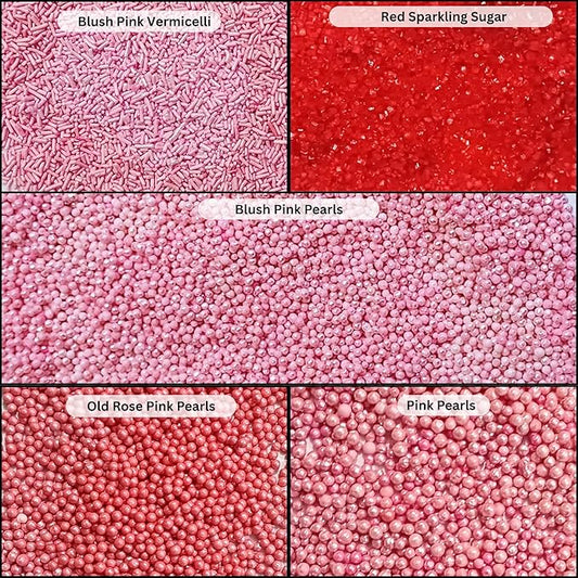 Confect Sprinkles for Cakes & Cupcakes Decoration Assorted pack of 5 Pink Pop Sprinkles Mix Blush Pink, Baby Suger & Coral Dragees Baby Pink Jimmies Vegan, Gluten-Free, Nut-Free, Soy-Free, Dairy-Free , Handcrafted Sprinkle- 5 Oz