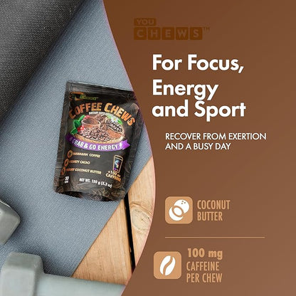 YouChews Coffee Chews - Grab & Go Energy with 100mg per Chew of Clean, Green Caffeine. With Real Organic Ingredients, Low Sugar, Great Bold Taste & Long Lasting Energy Boost (30 Chews Pack)
