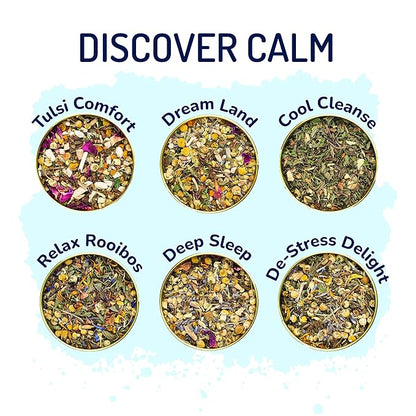 BREWIX, Discover Calm Premium Herbal Tea Christmas Gift Box (3.53oz/50+ Cups) | Tea Gift Sets For Tea Lover | 6 Unique Herbal Teas | Best for Birthdays, Anniversaries & Holidays