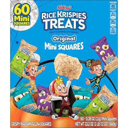 Rice Krispies Treats Crispy Mini Marshmallow Squares, Trick-or-Treat Snacks, Halloween Pack, Original, 23.2oz Box (60 Bars)