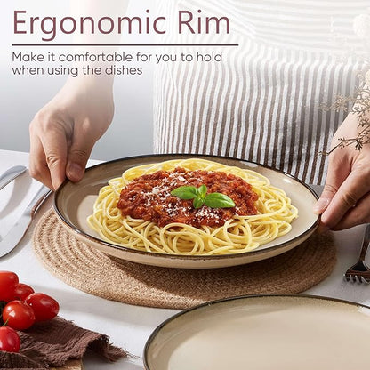 Herogo Ceramic 10.43 Inch Dinner Plates Set of 6, Stoneware Dinnerware Plate Set, Double Reactive Glaze Large Dinnerware Plates for Kitchen, Microwave, Oven & Dishwasher Safe, Cream Khaki