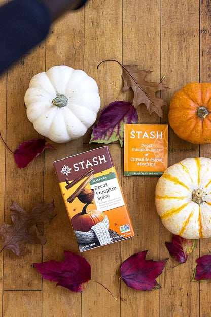 Stash Tea Decaf Pumpkin Spice Black Tea - Decaf, Non-GMO Project Verified Premium Tea with No Artificial Ingredients, 18 Count (Pack of 6) - 108 Bags Total