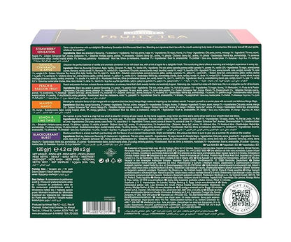 Ahmad Tea Black & Green Tea, Fruitytea Assorted Sampler Variety Gift Box, 60 Foil Teabags - Caffeinated & Sugar-Free