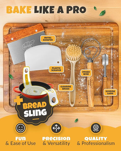 Dutch Oven Bread Baking - 5QT Enamel Bread-Oven - incl Sourdough Bread-Baking Suppliers like Dough Whisk Scoring Lame etc Bread-Dome Cast Iron Bread-Pan with Lid for Sour dough, Bread-making