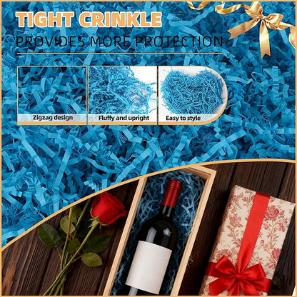 LWWTBS Crinkle Cut Paper 7oz Shredded Packing Grass Cushion Paper for Gift Baskets Christmas Wedding Birthday Bridesmaid Engagement Craft Gift boxes Bags Filler (Blue)