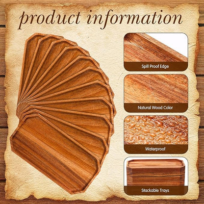 Dandat 12 Pack Wooden Serving Platter Bulk Acacia Wood Platters 10 x 5 Inch Rustic Serving Tray Rectangular Charcuterie Board Cheese Plate for Home Decor Dessert Vegetables Fruit Cookie
