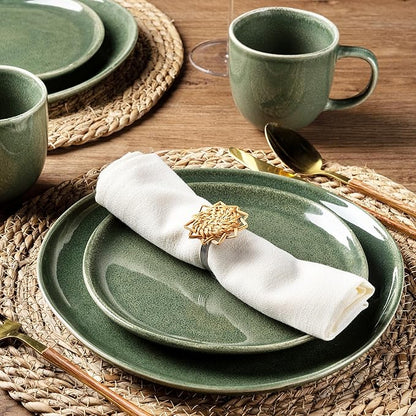 AmorArc Ceramic Dinner Plates Set of 6, 10.5 Inch Handmade Reactive Glaze Stoneware Plates, Rustic Shape Dinnerware Dish Set for Kitchen, Microwave & Dishwasher Safe, Scratch Resistant