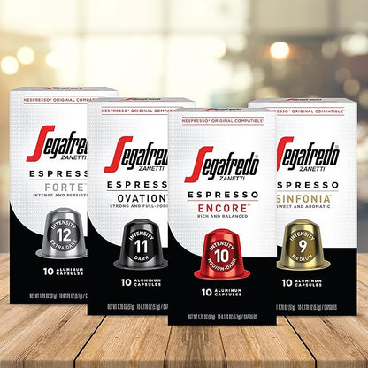 Segafredo Zanetti Espresso Capsules – Aluminum Pods for Nespresso Original Machines – Sinfonia & Encore Variety Premium Espresso – Medium & Medium-Dark Roast – Sinfonia & Encore, 10 Count (Pack of 4)