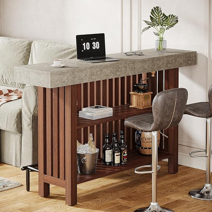 Tribesigns 63-Inch Large Home Bar Unit, 2-Tier Kitchen Island Mini Bar Height Pub Table with Footrest, Modern Coffee Bar Cabinet for Dining Room, Bistro, Living Room