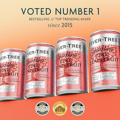 Fever-Tree Sparkling Pink Grapefruit - Premium Quality Mixer - Refreshing Beverage for Cocktails & Mocktails. Naturally Sourced Ingredients, No Artificial Sweeteners or Colors - 5.1 Fl Oz Cans - Pack of 24