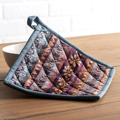 Maison d' Hermine 100% Cotton Oven Mitt & Pot Holder Set (7.5"x13" & 8"x8") Heat Resistant BBQ Cooking Gloves with Loop, Baking, Grilling, Kitchen, Handling Hot Pans (Fair Isle)