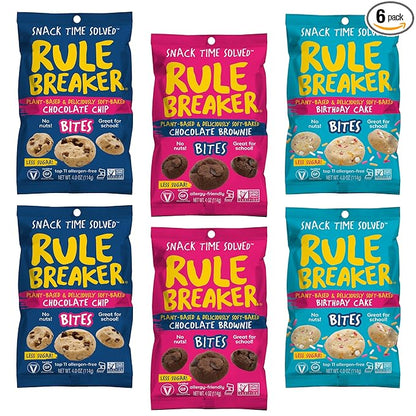 Rule Breaker Vegan & Gluten Free Cookies | Variety Pack Brownie Bites | Plant-Based, Dairy, Nut, Soy, Allergen Free, Kosher | Soft-Baked Snacks for Kids and Adults (Pack of 6)