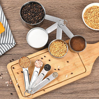 Measuring Cups and Spoons Set,Stainless Steel 8 Piece Nesting Measuring Tools for Dry & Liquid Ingredients, Kitchen Gadgets for Cooking and Baking, Includes 4 Cups and 4 Spoons
