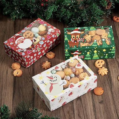 JOYIN 12 PCS Christmas Cookie Boxes for Gift Giving, 8.75" x 5.75" x 2.75" Bakery Treat Boxes Containers with Window for Xmas Holiday Birthday Party Pastries, Cupcakes, Brownies, Donuts, Baked Goods