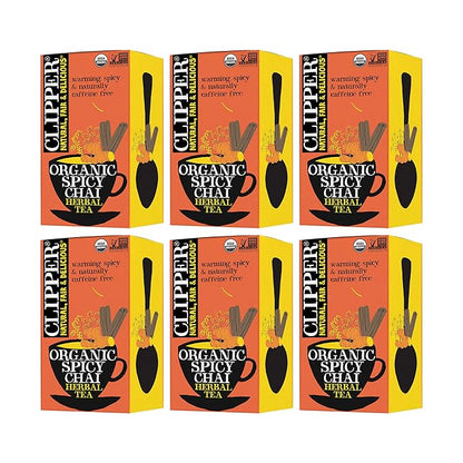 Clipper Organic Spicy Chai Herbal Tea, Caffeine Free, Non GMO, 1.76 Ounces (Pack Of 6)