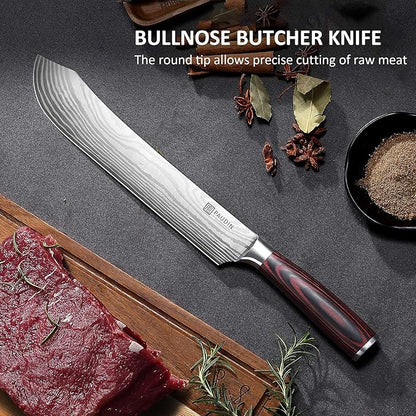 PAUDIN Butcher Knife, 10″ Bullnose Brisket Knife,Forged High Carbon German Steel, Ultra Sharp Edge for Meat Cutting, Ergonomic Handle Design