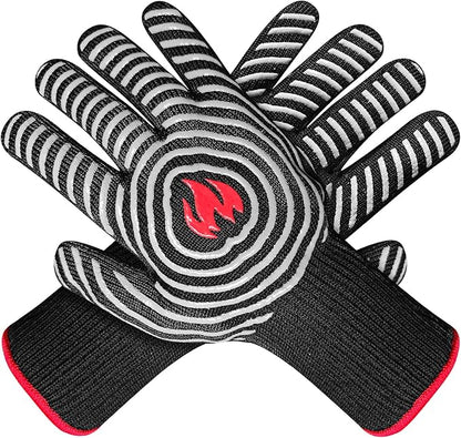 DEYAN 932°F Heat Resistant BBQ Gloves | Silicone Non-Slip Oven Mitts for Grilling, Baking, Smoking | Fireproof & Flexible with Fingers (Grey, 1 Pair)