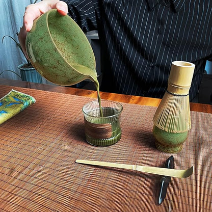 Matcha Whisk Set (7pcs) - Matcha Set with Whisk,Pouring Spout Bowl,Chasen Holder,Powder Sifter,Bamboo Scoop with Stand,Tea Cloth,Perfect Tools Kit for Tea Ceremony (Matcha Green)