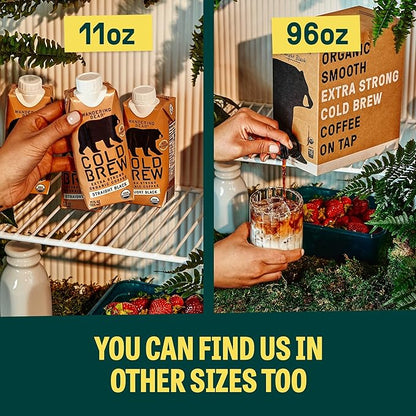 Wandering Bear Straight Black Organic Cold Brew Coffee, 32 fl oz, 3 pack - Extra Strong, Smooth, Organic, Unsweetened, Shelf-Stable, Ready to Drink Iced Coffee