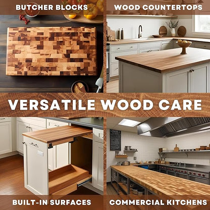 Butcher Block Maintenance Kit - Includes Cutting Board Oil, Wax (Large 8oz Size), Bench Scraper, Large Applicator, 2 Microfiber Cloths - Natural and Food Safe - Made in USA