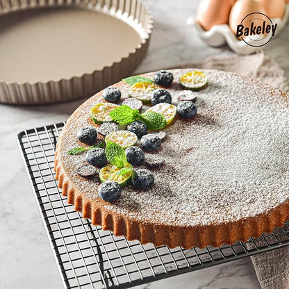 Tart Pan Set, 3 Nonstick Round Quiche Pan, 12 Inch, 10 Inch, 8 Inch Fruit Tart Pan, Flueted Pie Pan Solid Bottom (Champagne Gold)