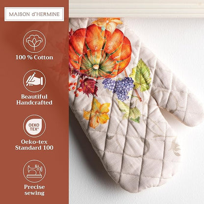 Maison d' Hermine Oven Gloves 100% Cotton Oven Mitt 7" x 13" with Loop Heat Resistant, BBQ, Cooking Gloves, Baking, Grilling, Kitchen, Handling Hot Pans (Pack of 1, Lumina)