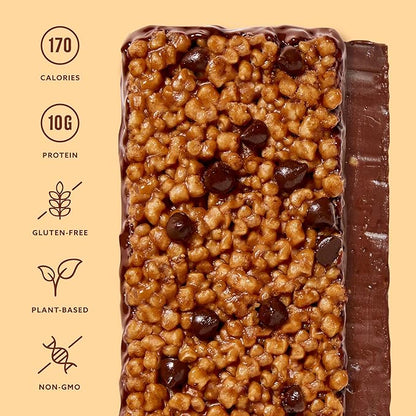 Mezcla Puff Crispy Protein Bars, Gluten Free & Vegan Protein Bars, 10g Protein, Alt for Crispy Rice Treat, Granola Bars & Breakfast Bars, Healthy Snacks for Adults, Peanut Butter Chocolate, 12 Pack
