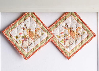 Maison d' Hermine Pot Holders Set 100% Cotton Heat Resistant Potholders 8" x 8" Hot Pads with Loop BBQ, Cooking, Baking, Grilling, Kitchen, Handling Hot Pans (Pack of 2, Pumpkin Passion)