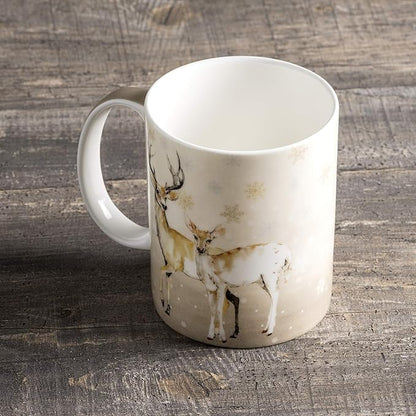 Maison d' Hermine Coffee Mug with Handles Fine Bone China Mugs Pack of One Tea Cups for Hot Beverages Cappuccino Latte Home Restaurant Office Perfect for Gift (Deer In The Woods - Oh Deer, 12 Ounce)