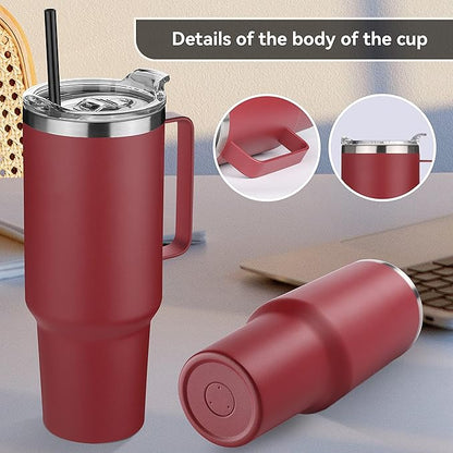 HASLE OUTFITTERS 40 oz Stainless Steel Tumbler with Handle, Vacuum Insulated Tumblers Bulk, Reusable Double Wall Travel Coffee Mug, Durable Powder Coated Water Bottles(Wine Red, 8)