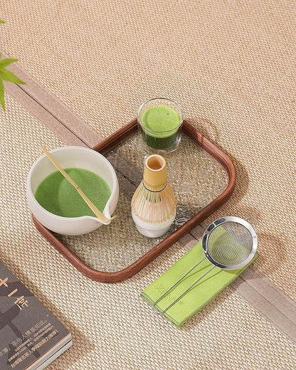 ZENS Matcha Whisk Set, 6pcs Matcha Kit Set Includes Ceramic Bowl and Bamboo Whisk & (Chasen Holder), Sifter, Scoop -Tea Towel, Japanese Chawan with Spout for Lovers, White