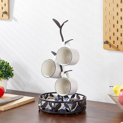 ALLCENER Mug Holder Stand, Countertop Mug Tree, Coffee Pod Holder with Mug Rack, Coffee Counter Bar Accessory & Kitchen Organizer