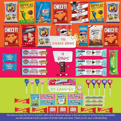 I AM Snacky - Thanksgiving Snack Box Variety Pack Care Package + Greeting Card - SNACKY'S BLISS BITES (50 Count) Birthday Sweet Treats Gift Basket, Candies Chips, Office Food Assortments