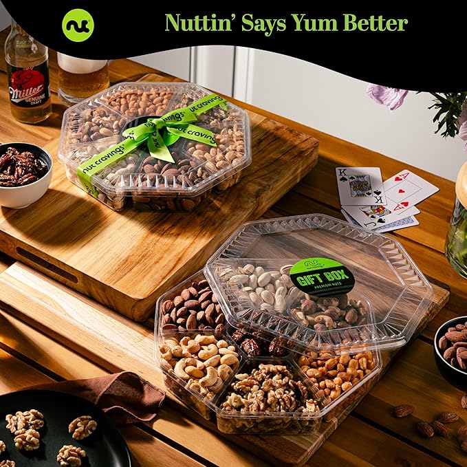 NUT CRAVINGS - Thanksgiving Mixed Nuts Gift Basket in Black Gold Box (7 Assortments, 2 LB) Holiday Xmas Christmas Food Arrangement, Healthy Snack Care Package, Food Assortments