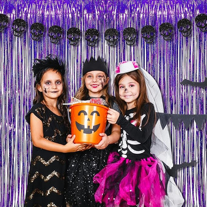BRAVESHINE Purple Tinsel Foil Fringe Curtains - 2Pcs 3.2x8.2ft Metallic Holidays Photo Backdrop for Halloweens Birthdays Valentine's Bridal Shower Bachelorette Anniversary Engagement Party Supplies