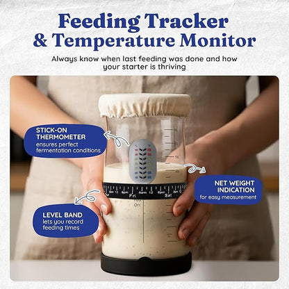 Complete Gluten Free Sourdough Starter Kit: Gluten Free 100+ Year Old Dehydrated Sourdough Starter, Sourdough Jar, Feeding Band, Cloth Cover, Spatula & Thermometer - Beginner Friendly Sourdough Kit