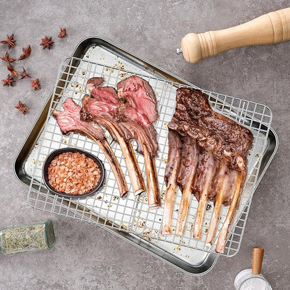 Baking Sheet with Wire Rack, Homikit 16" x 12" Stainless Steel Cookie Sheet Bacon Pan for Oven, Nonstick Jelly Roll Pan Baking Tray with Grid Cooling Rack Set for Cooking Roasting, Dishwasher Safe