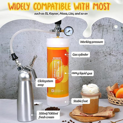 Yummy Original Flavor Whip 2050G Whipped Cream Charger Whipped Cream Dispenser Food Grade Tank with nozzle (2 Cylinders)