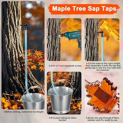 Maple Syrup Tree Tapping Kit with 120ft Reusable Food Grade Tubuing drop Lines extractors, 20 Pcs Maple Sap Taps, Maple Birch Walnut Sugaring Starter Supplies Collection Gift for Experts or Beginners
