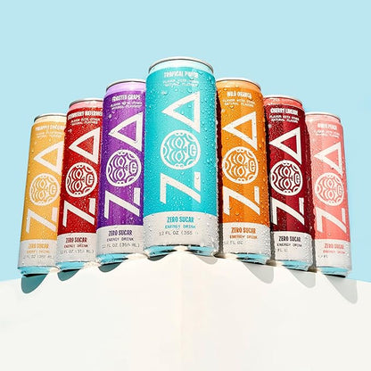 ZOA Zero Sugar Energy Drinks, Wild Orange - Sugar Free with Electrolytes, Healthy Vitamin C, Amino Acids, Essential B-Vitamins, and Caffeine from Green Tea - 12 Fl Oz (12-Pack)