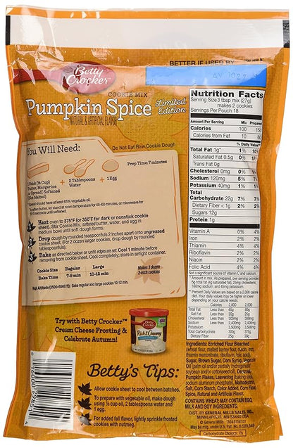 Betty Crocker, Pumpkin Spice Cookie Mix, 17.5oz Pouch (Pack of 4)