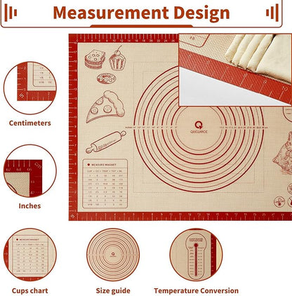 Silicone Baking Pastry Dough Mat - 28x20Inch Extra Large Cookie Bread Rolling Mats Sheet, Nonstick Kitchen Counter Kneading Board, Thick Reusable Pie Cookies Pizza Fondant Making Matt with Measurement