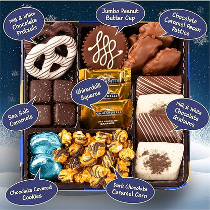 Blue Bow Gourmet Artisanal Chocolate Assortment Gift Tin for Birthday, Thank You, Business Gifts, Holiday