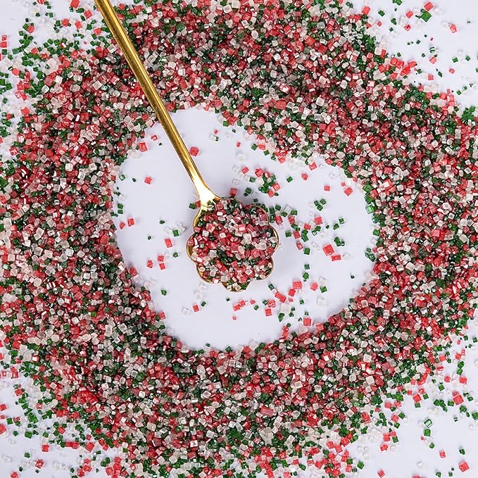 Christmas Sanding Sugar Sprinkles,150g/5.3oz,Edible Red Green and White Sprinkle for Cake Decorating,Colored Crystals Sprinkle Mix for Cookies,Ice Cream,Fondant Cake,Caramel Apples,Cupcakes Decoration Topper,Desserts,Wedding Birthday Christmas Thanksgi...